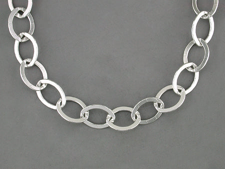 SILVER FLAT OVAL LINK CHAIN NECKLACE