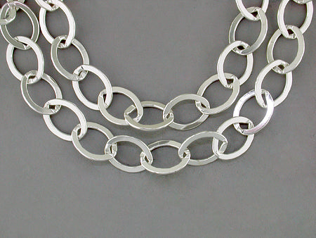 SILVER FLAT OVAL LINK CHAIN NECKLACE