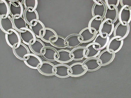 SILVER FLAT OVAL LINK CHAIN NECKLACE