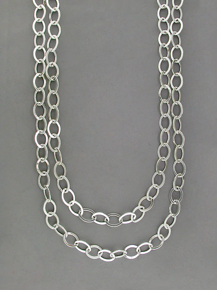 SILVER FLAT OVAL LINK CHAIN NECKLACE