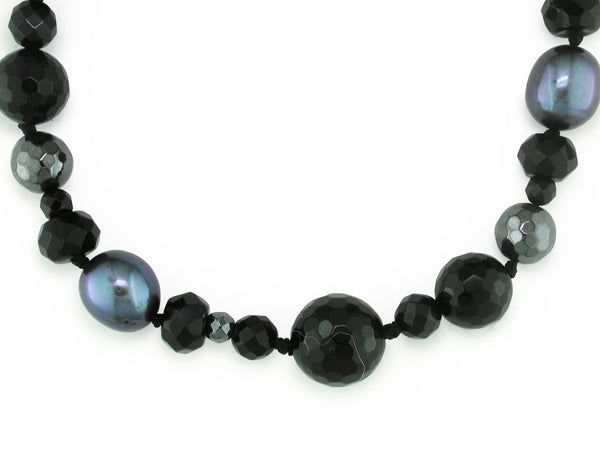 HEMATITE, BLACK ONYX & PEARL NECKLACE