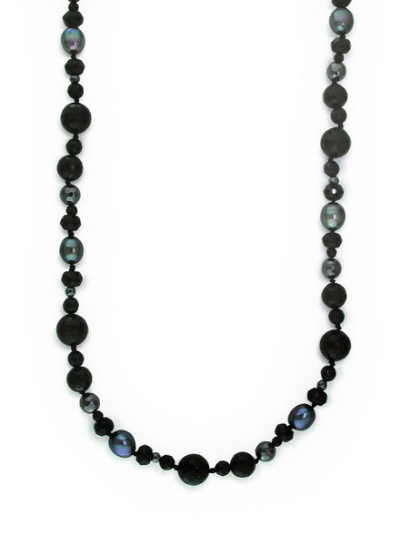 HEMATITE, BLACK ONYX & PEARL NECKLACE