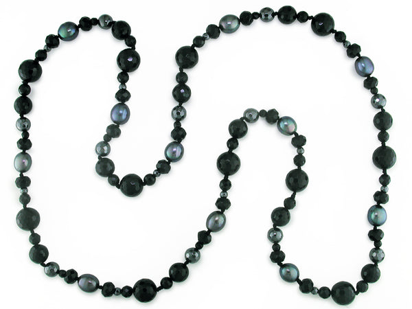 HEMATITE, BLACK ONYX & PEARL NECKLACE