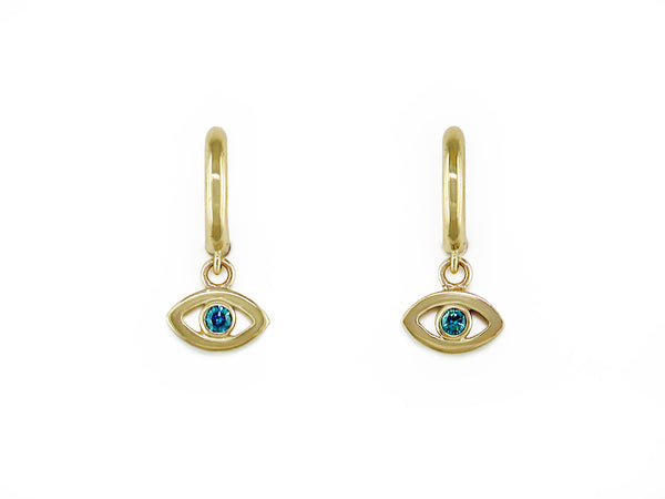 SMALL GOLD HOOP EARRINGS WITH ANTI-EVIL EYE DROPS