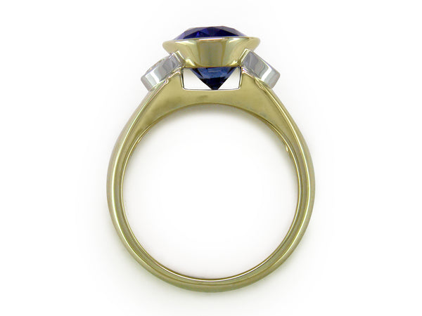 OVAL BLUE SAPPHIRE & HALF-MOON DIAMOND RING