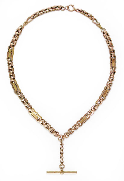 PINK & YELLOW GOLD ANTIQUE VICTORIAN T-BAR NECKLACE