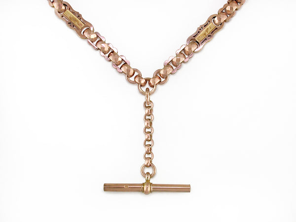 PINK & YELLOW GOLD ANTIQUE VICTORIAN T-BAR NECKLACE