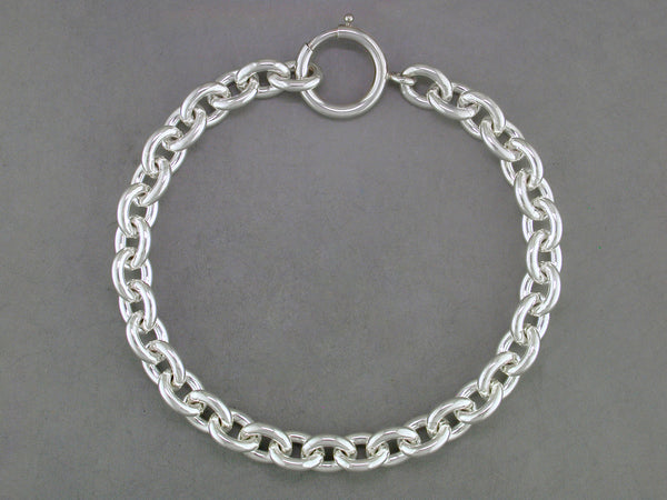 SILVER CABLE CHAIN BRACELET WITH LARGE SPRING RING CLASP