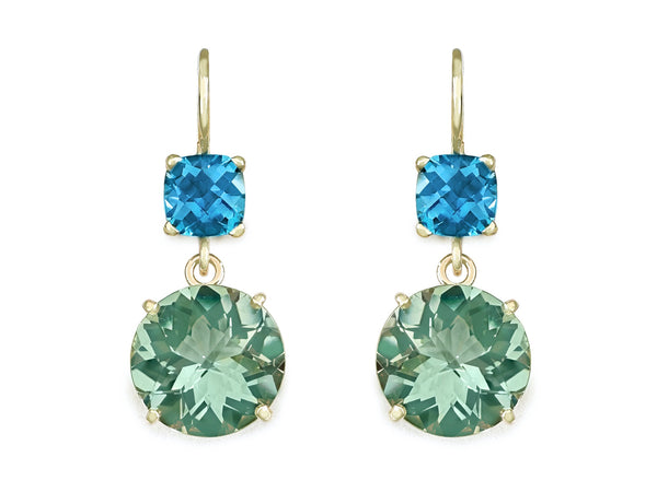 BLUE TOPAZ & PRASIOLITE EUROWIRE DROP EARRINGS