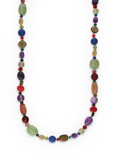 MULTICOLOR, MULTI-SHAPE LONG CHUNKY GEMSTONE NECKLACE