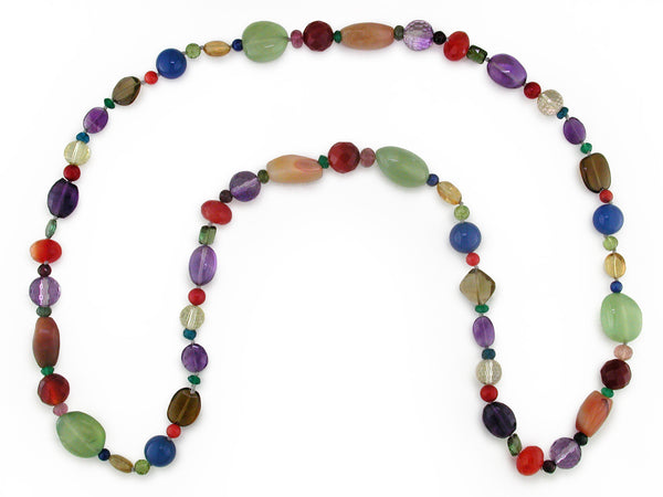 MULTICOLOR, MULTI-SHAPE LONG CHUNKY GEMSTONE NECKLACE