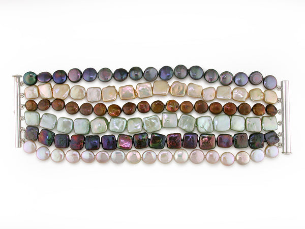 6-STRAND MULTICOLOR COIN PEARL BRACELET
