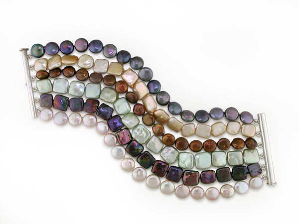 6-STRAND MULTICOLOR COIN PEARL BRACELET