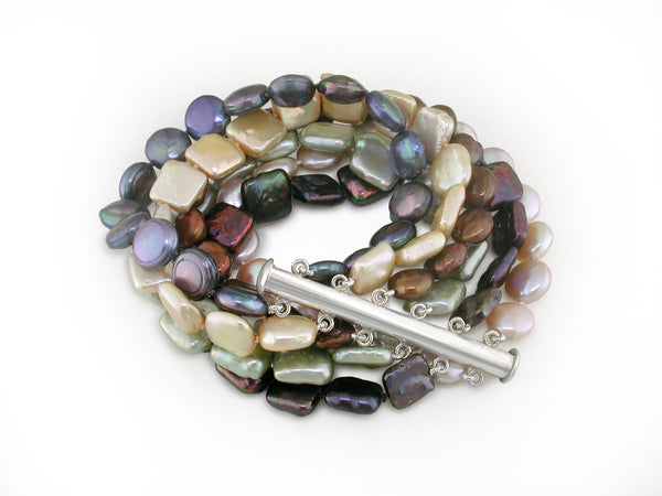 6-STRAND MULTICOLOR COIN PEARL BRACELET