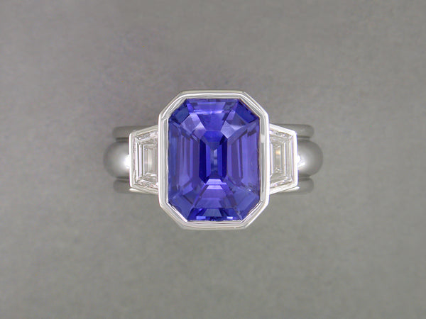 EMERALD CUT BLUE SAPPHIRE & DIAMOND RING