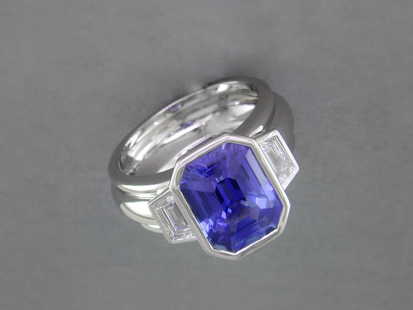 EMERALD CUT BLUE SAPPHIRE & DIAMOND RING