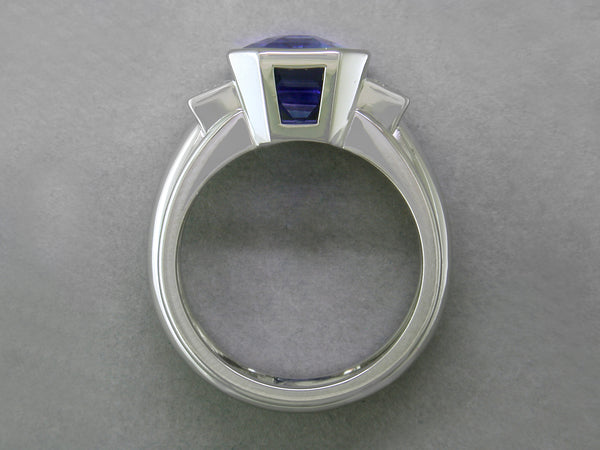 EMERALD CUT BLUE SAPPHIRE & DIAMOND RING