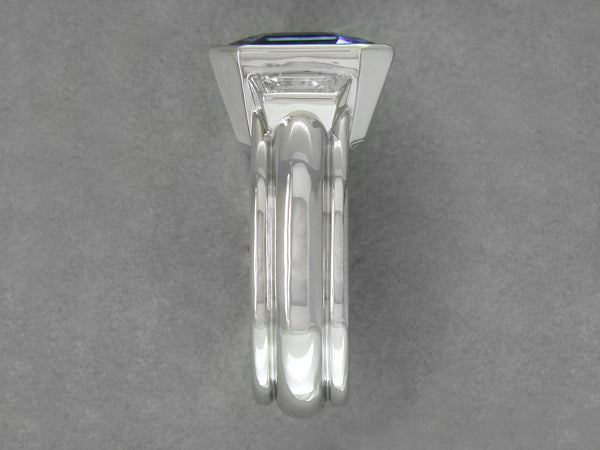 EMERALD CUT BLUE SAPPHIRE & DIAMOND RING