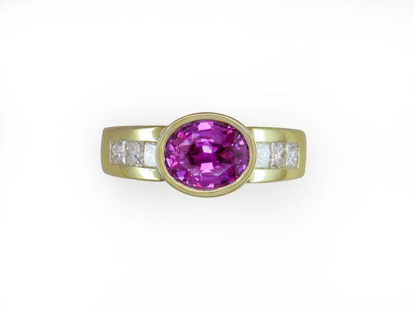 PINK SAPPHIRE & PRINCESS CUT DIAMOND RING