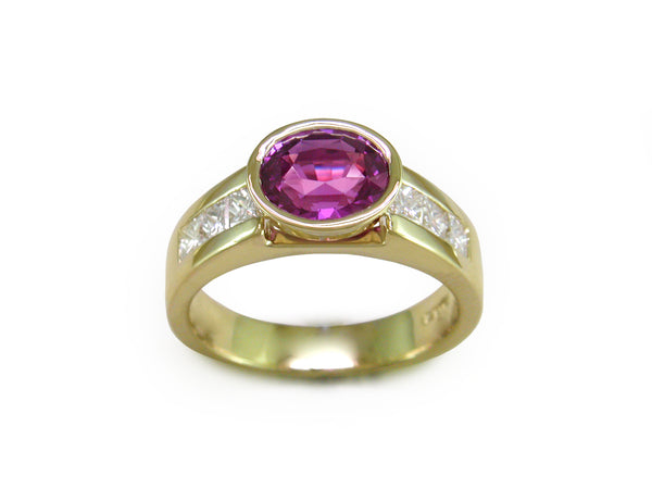 PINK SAPPHIRE & PRINCESS CUT DIAMOND RING