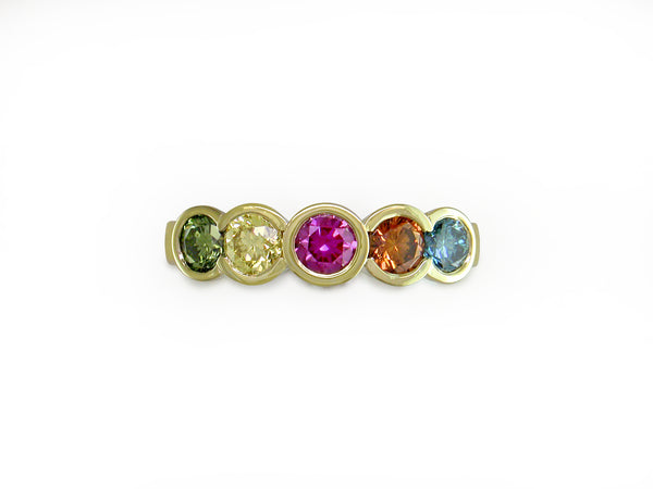 MULTICOLOR DIAMOND 5-STONE HALF-BEZEL RING