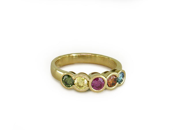 MULTICOLOR DIAMOND 5-STONE HALF-BEZEL RING
