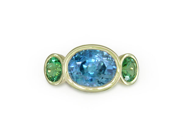 BLUE ZIRCON & TSAVORITE RING