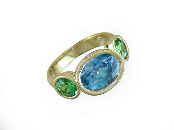 BLUE ZIRCON & TSAVORITE RING