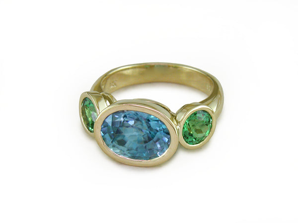 BLUE ZIRCON & TSAVORITE RING