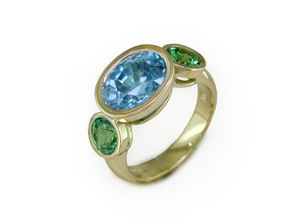 BLUE ZIRCON & TSAVORITE RING