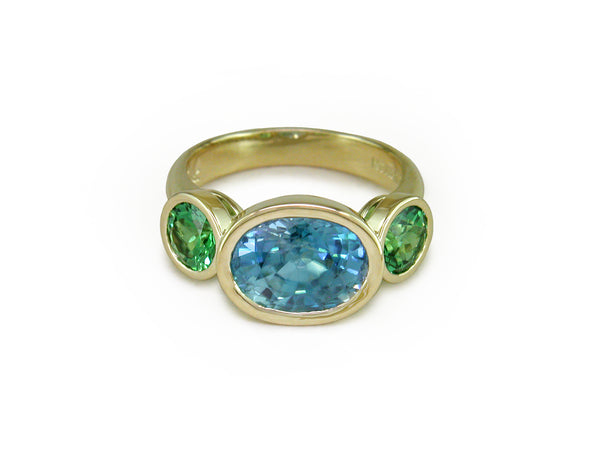 BLUE ZIRCON & TSAVORITE RING