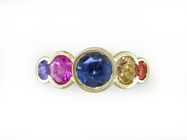 MULTICOLOR SAPPHIRE 5-STONE HALF-BEZEL RING