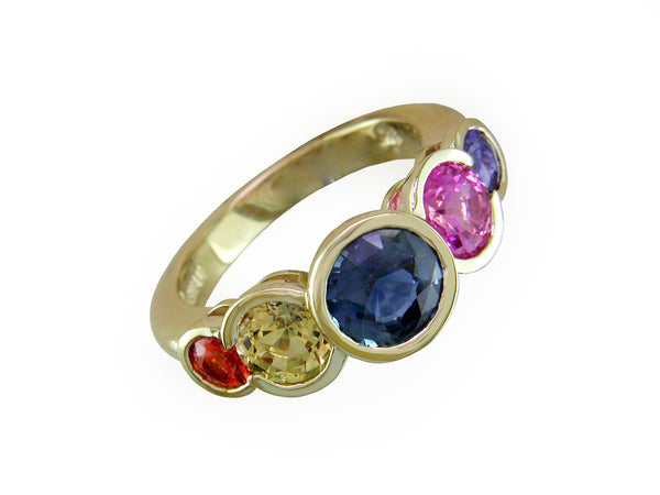 MULTICOLOR SAPPHIRE 5-STONE HALF-BEZEL RING