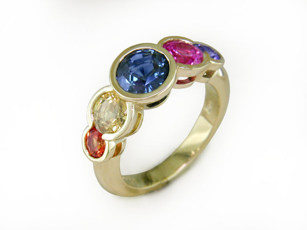 MULTICOLOR SAPPHIRE 5-STONE HALF-BEZEL RING