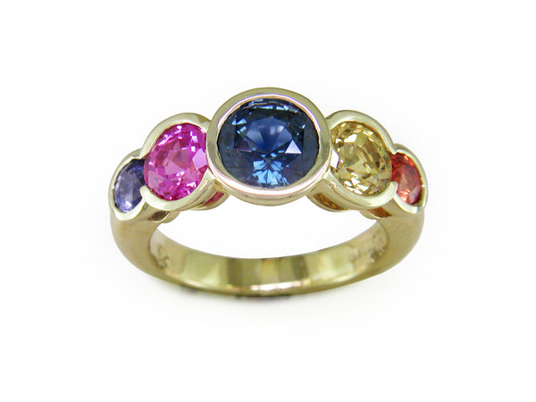 MULTICOLOR SAPPHIRE 5-STONE HALF-BEZEL RING