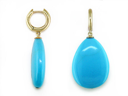 SMALL GOLD HOOP EARRINGS WITH LARGE TURQUOISE DROP