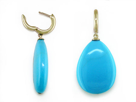 SMALL GOLD HOOP EARRINGS WITH LARGE TURQUOISE DROP