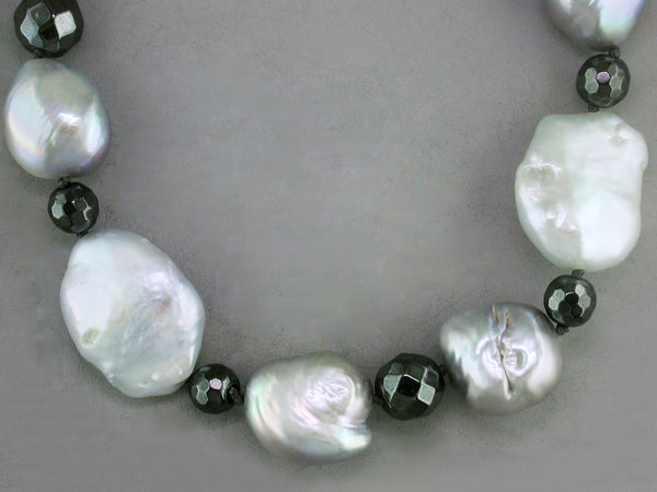 BAROQUE FRESHWATER PEARL & HEMATITE NECKLACE