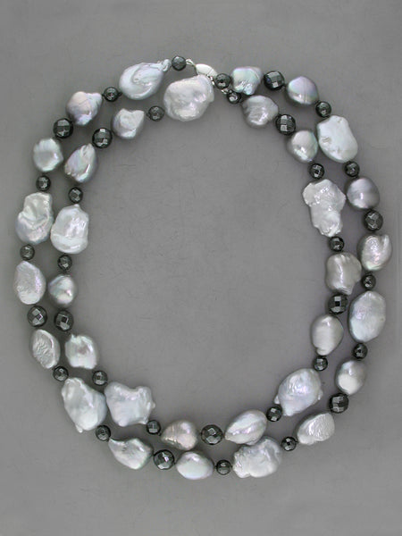 BAROQUE FRESHWATER PEARL & HEMATITE NECKLACE