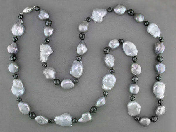 BAROQUE FRESHWATER PEARL & HEMATITE NECKLACE