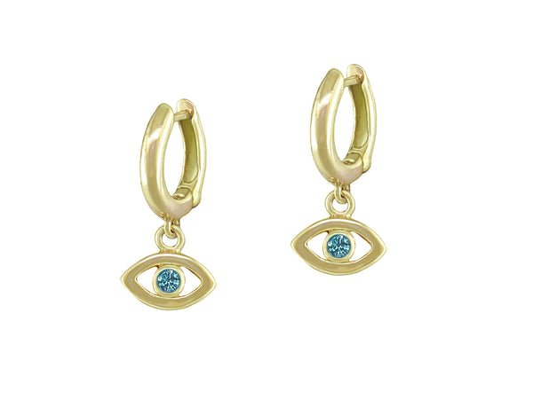 SMALL GOLD HOOP EARRINGS WITH ANTI-EVIL EYE DROPS