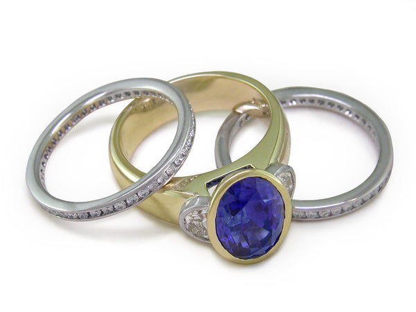 OVAL BLUE SAPPHIRE & HALF-MOON DIAMOND RING