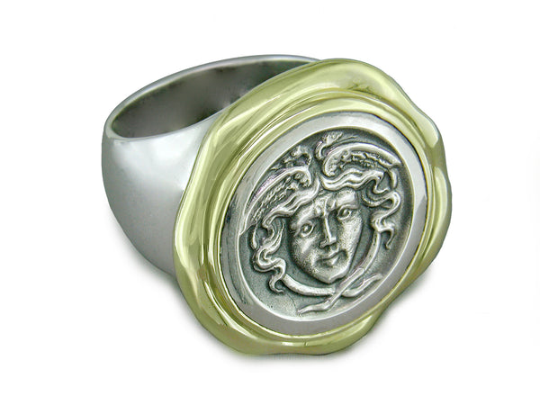 SILVER & YELLOW GOLD MEDUSA RING