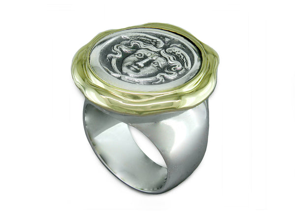 SILVER & YELLOW GOLD MEDUSA RING