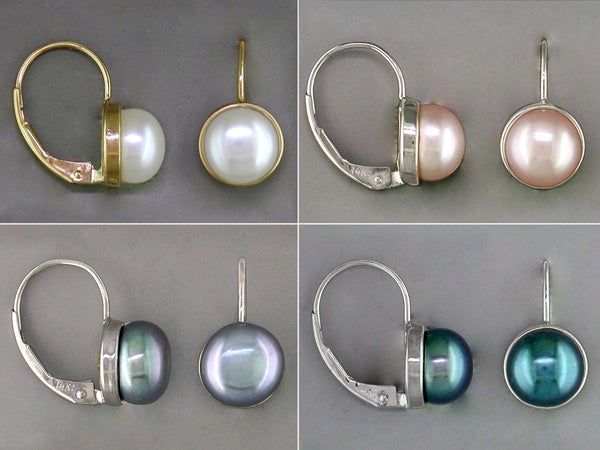 FRESHWATER PEARL BEZEL EUROWIRE EARRINGS