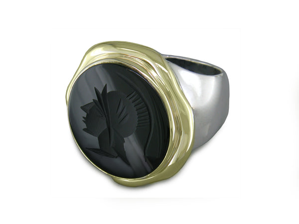 BLACK ONYX INTAGLIO WARRIOR RING