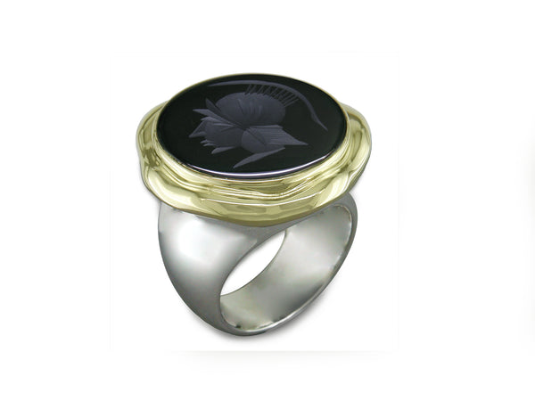 BLACK ONYX INTAGLIO WARRIOR RING