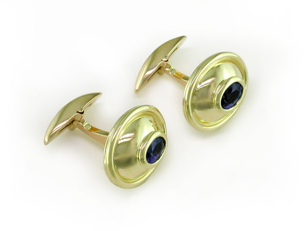 BLUE SAPPHIRE & YELLOW GOLD CUFFLINKS