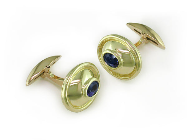 BLUE SAPPHIRE & YELLOW GOLD CUFFLINKS