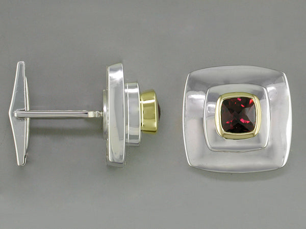 STERLING SILVER & GARNET CUFFLINKS